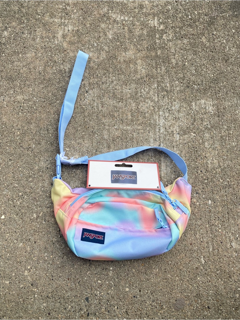 BNWT Jansport Pastel Tie-Dye Crossbody Belt Bag - Blue, Pink, Yellow